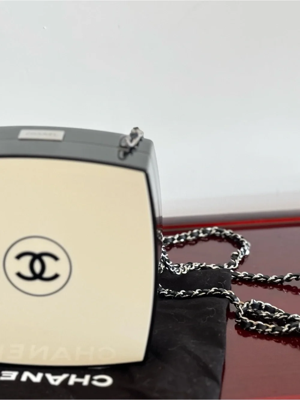 CHANEL Rare White & Black Plexiglass CC Clutch Crossbody Authenticity card